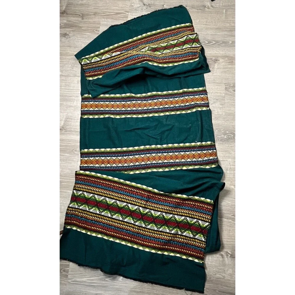 Southwestern Boho‎ Embroidered Table Runner Green Geometric Topper Cotton 154X36